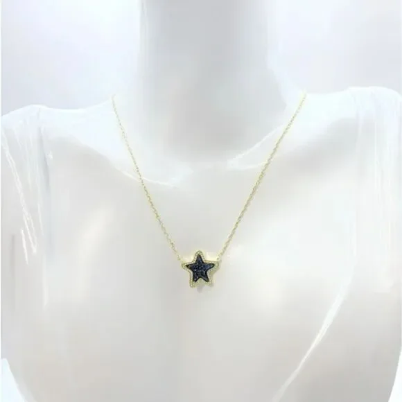 NWOT Kendra Scott Jae Star Blue Drusy Gold Pendant Necklace - Picture 7 of 16